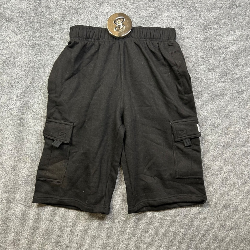 Pro Club Fleece Cargo Shorts Men's Black Elastic Waist Utility Workwear - Medium